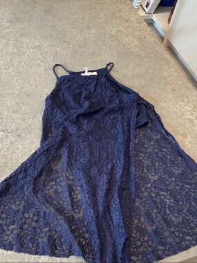 BCBGeneration Navy Lace-Edge Slip Top